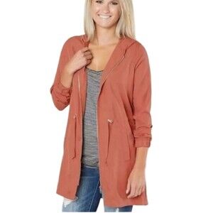 BKE Y2K Coral Cinched Waist Longline Hooded Lightweight Jacket